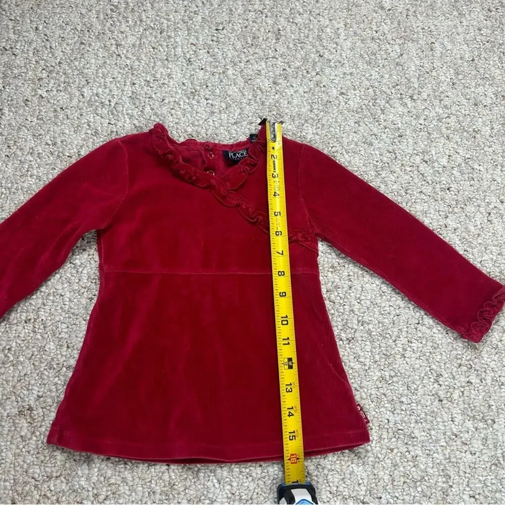 Children’s Place Red Velour Long Sleeve Girls 3T Vintage Ruffle Button Closure
